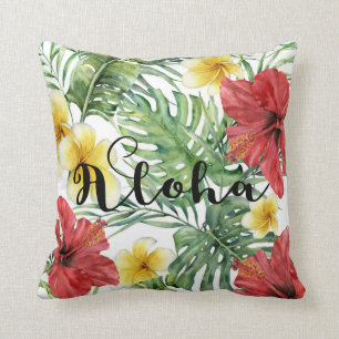 Almofada Folhas & Flores Botânicas Tropicais Florais Aloha