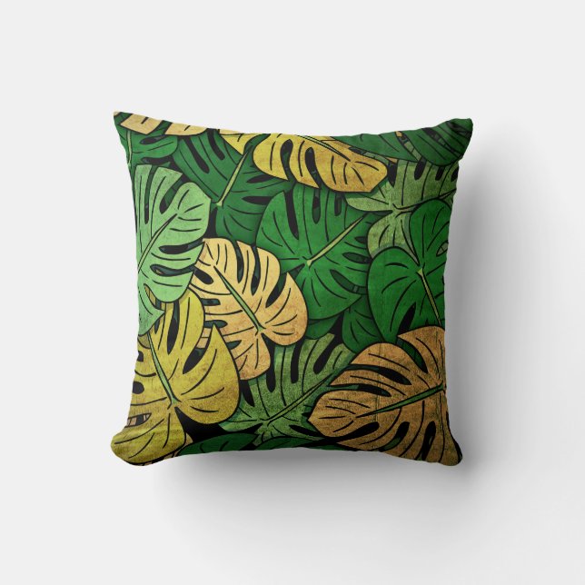 Almofada Folhas Grunge de Monstera (Frente)
