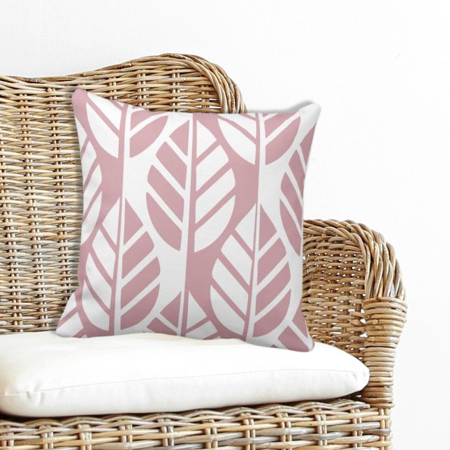 Almofada Folhas rosa e branca estilizadas femininas (Feminine Stylized Pink and White Leaves Throw Pillow)