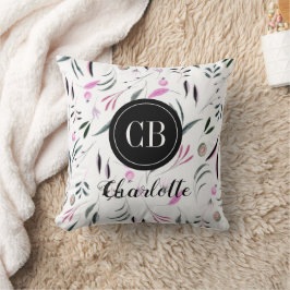 Almofada Folhas rosa e verde e Monograma e Nome do Fruta