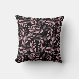 Almofada Folhas Rosa Pastel e Padrão Preto