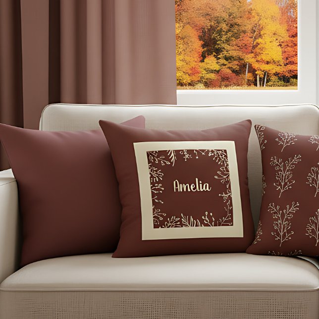 Almofada Folhas Simples de Queda de Fábrica Personalizadas (Cozy autumn pillow for warm nights. Rustic fall farmhouse style.)