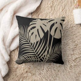 Almofada Folhas tropicais 1 bronzeado em preto