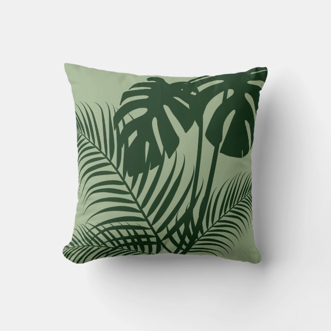 Almofada Folhas tropicais 1 Escuro em Verde Claro (Frente)