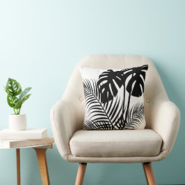 Almofada Folhas tropicais 1 preto em branco