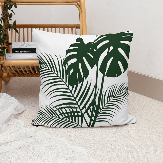 Almofada Folhas tropicais 1 Verde escuro em branco (Criador carregado)