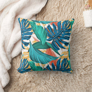 Almofada Folhas tropicais coloridas, design de padrão exóti