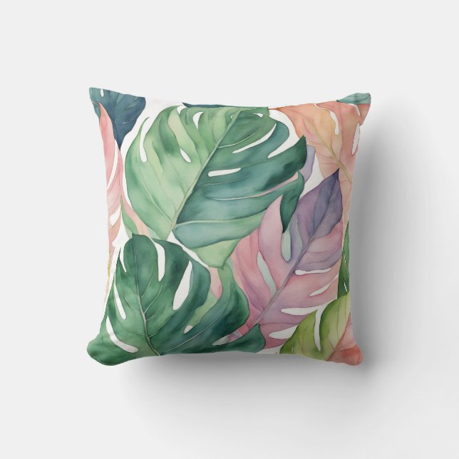 Almofada Folhas Tropicais da Usina de Filodendron Monstera  (Frente)