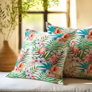 Almofada Folhas tropicais das flores de flamingo do paraís