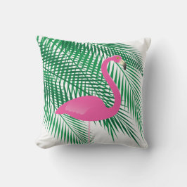 Almofada Folhas Tropicais de Flamingo e Palm em Branco