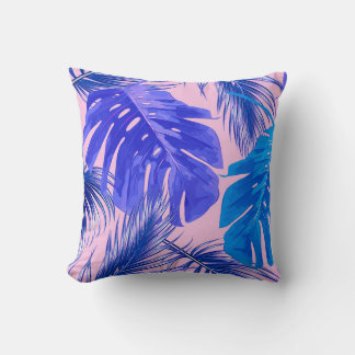 Almofada Folhas tropicais de palma, folhas de selva, flora 