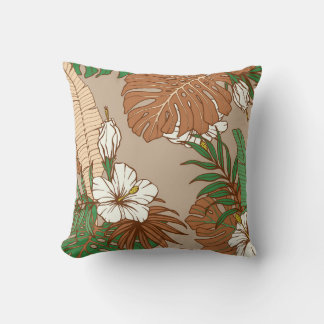 Almofada Folhas tropicais de pele-leopardo flores de hibisc