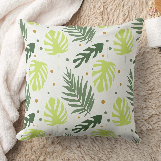 Almofada Folhas tropicais e bolinhas na textura. (Cobertor)