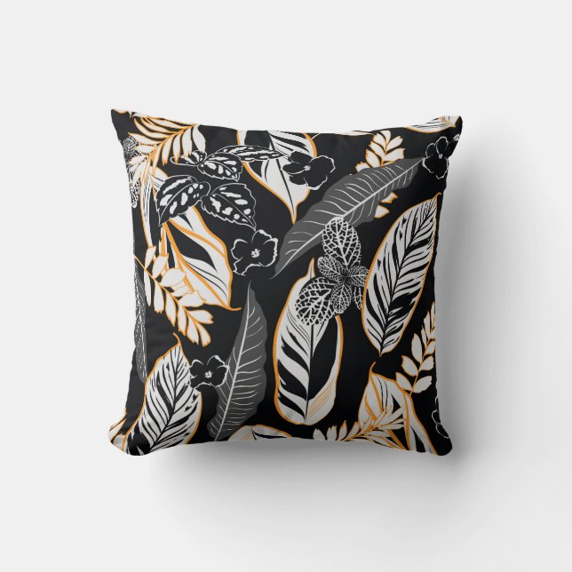 Almofada Folhas tropicais escuras e folhagem, sem descontin (Frente)