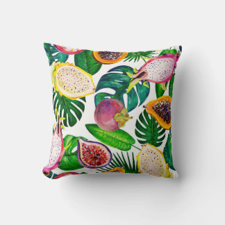 Almofada Folhas tropicais, frutas, padrão sem costura de gu