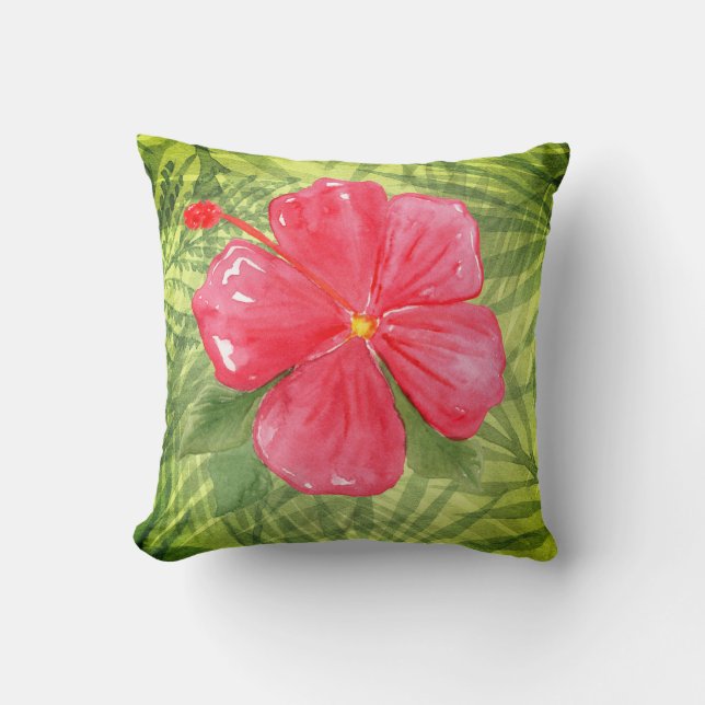 Almofada Folhas Tropicais & Hibisco (Frente)