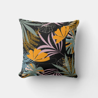 Almofada Folhas Tropicais: Impressão de Vintage Escuro.