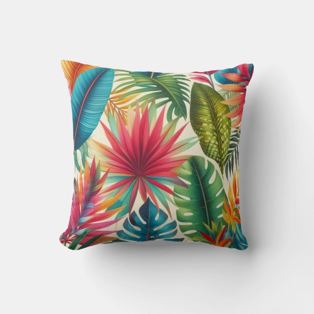 Almofada Folhas Tropicais Padrão Havaiano (Frente)