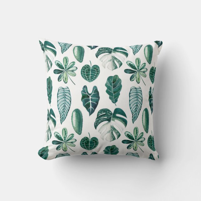 Almofada Folhas tropicais padrão uniforme de aquarela com m (Frente)