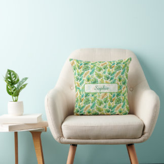 Almofada Folhas Tropicais Verdes Estéticas Nome Personaliza