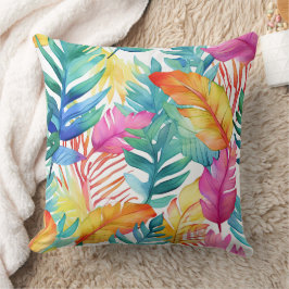 Almofada Folhas Tropicais Vibrantes de Cores Aquáticas