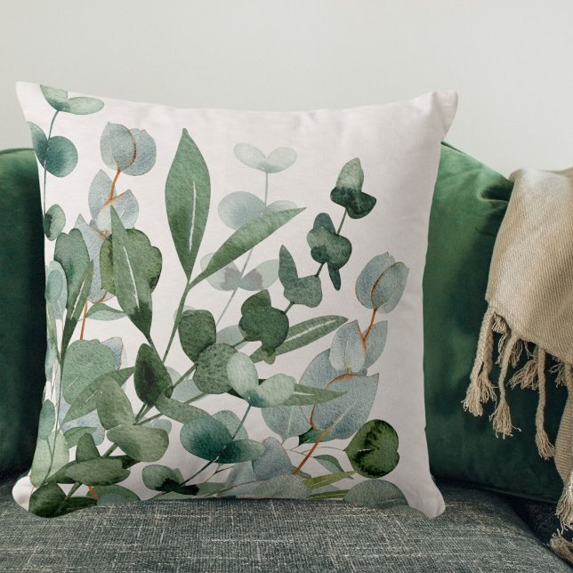 Almofada Folhas Verde Vegetação Folhagem Aquarela (In situ)