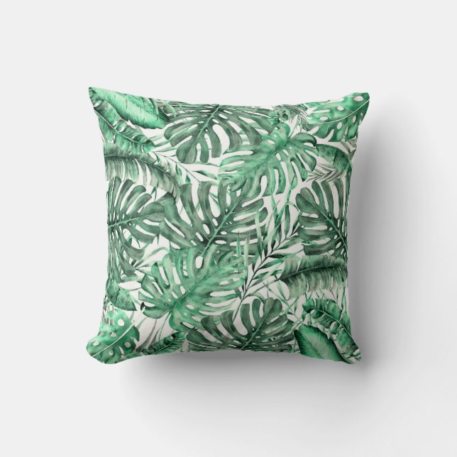 Almofada Folhas Verdes de Palma Tropical Brisa de Verão da  (Frente)