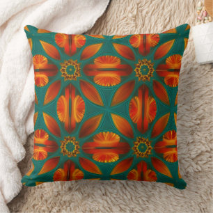 Almofada folhas verdes laranja vermelho dourado estilo marr