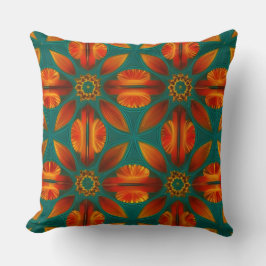 Almofada folhas verdes laranja vermelho dourado estilo marr
