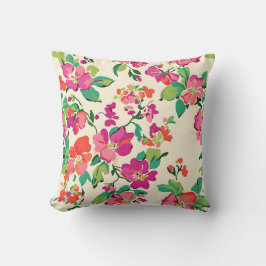 Almofada Folhas verdes roxas\flores cor-de-rosa