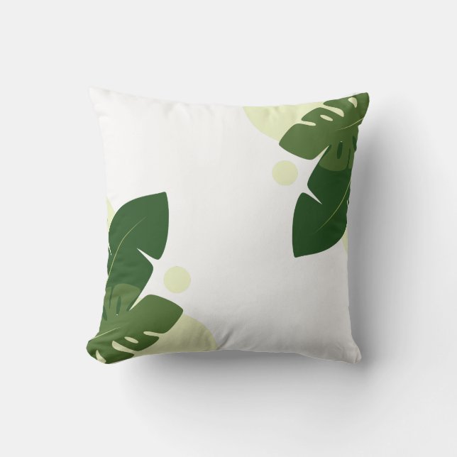 Almofada Folhas Verdes Tropicais Design Natureza  (Frente)