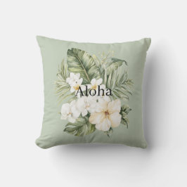 Almofada Folhas Verdes Tropicais Orquídeas Hibisco Branco