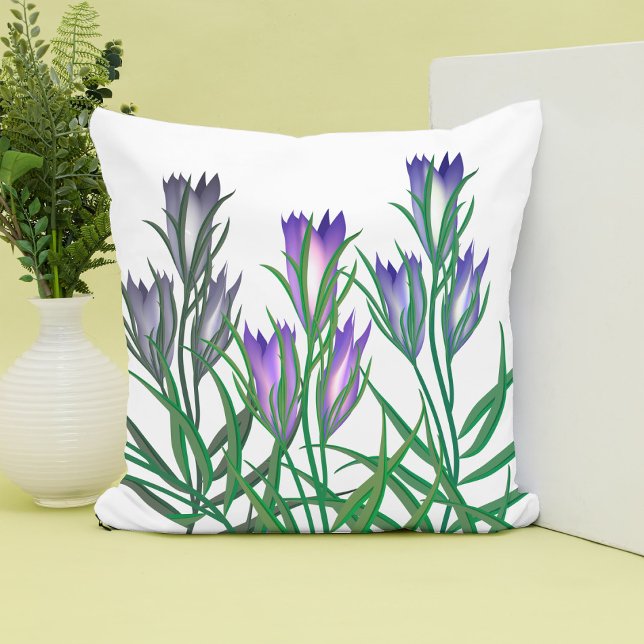 Almofada Folheto elegante de flores, branco, roxo (Criador carregado)