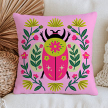 Folk Art Beetle Insect Pink& Green Floral