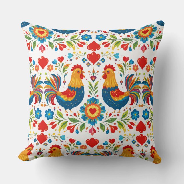 Almofada Folk art chicken floral pillow (Frente)