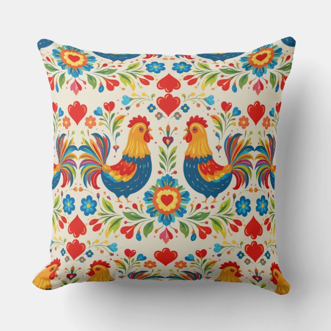 Almofada Folk art chicken floral pillow (Frente)
