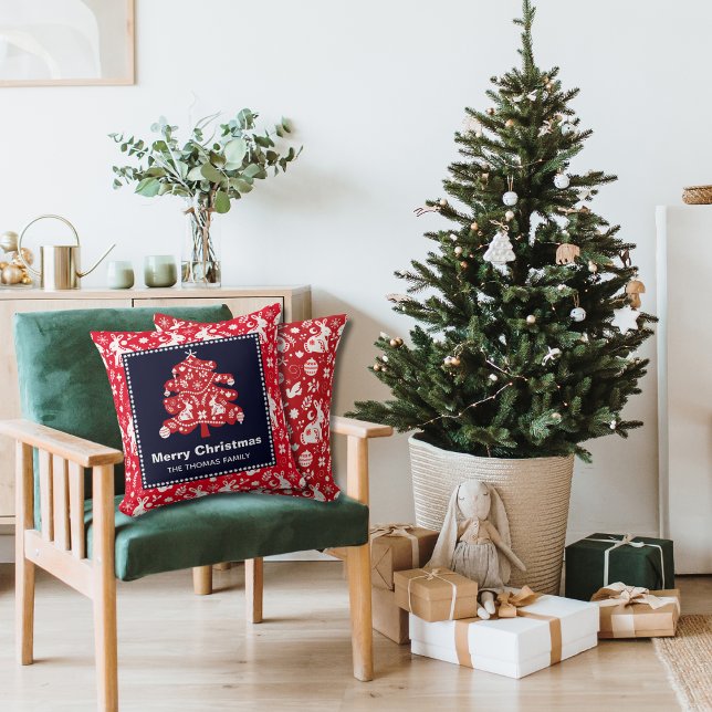 Almofada Folny Marinho Vermelho Árvore de Natal Bunny Flora (Criador carregado)