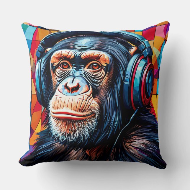 Almofada 🐒 Fones de Ouvido de Chimpanzé Relaxam a Casa Mod (Frente)