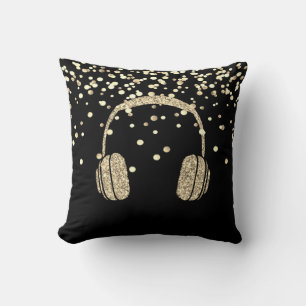 Almofada Fones de ouvido elegantes com brilho dourado,Confe