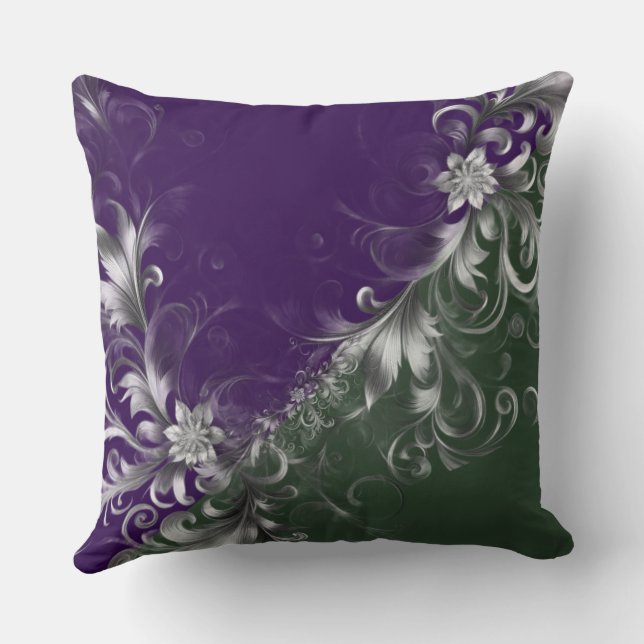 Almofada Forest Green, Purple And Elegant Silver Accents (Verso)