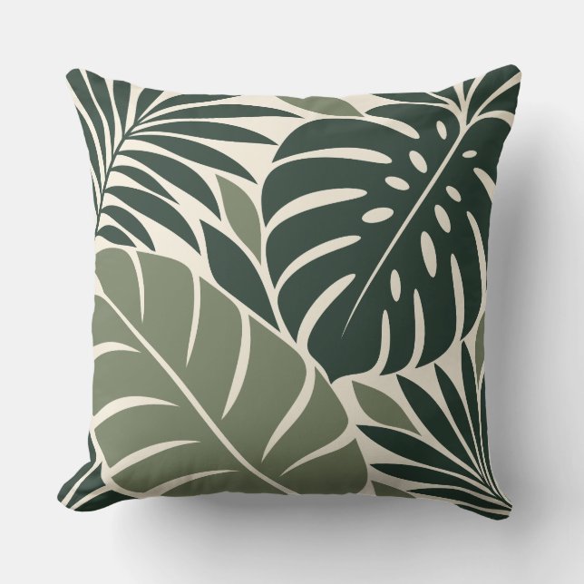 Almofada Forest Sage Tropical Leaf Silhouette (Frente)
