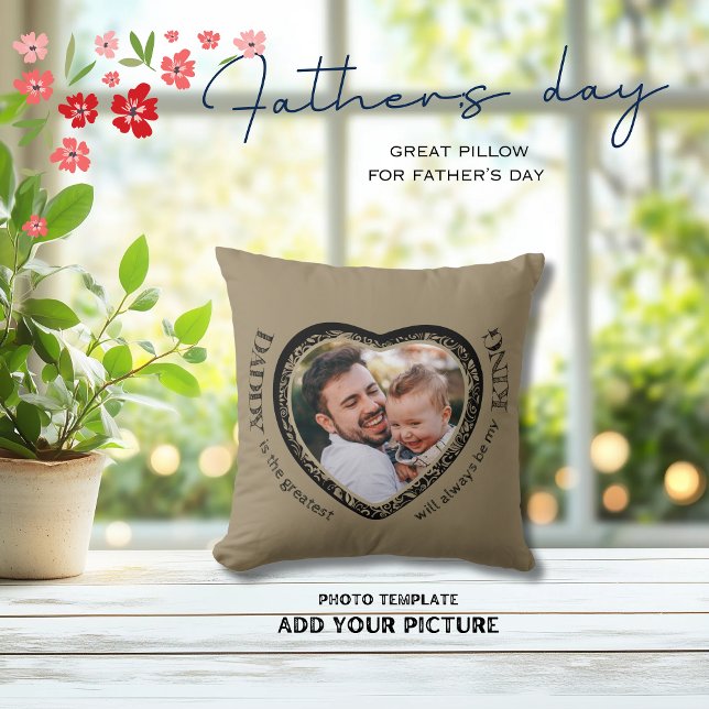 Almofada Forma de Coração de Foto do pai (Daddy Photo Heart Shape Throw Pillow)
