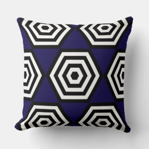 Almofada Forma Geométrica Abstrata em Preto, Azul e Branco