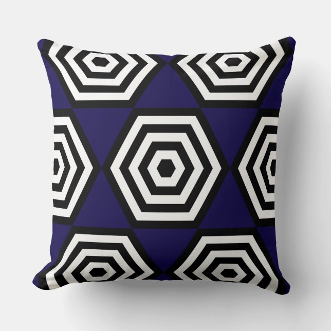 Almofada Forma Geométrica Abstrata em Preto, Azul e Branco (Frente)
