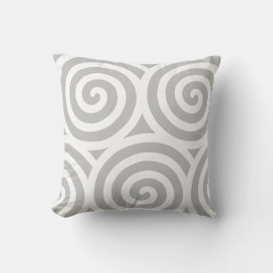 Almofada Forma Geométrica Espiral Abstrata em Cinza e Branc