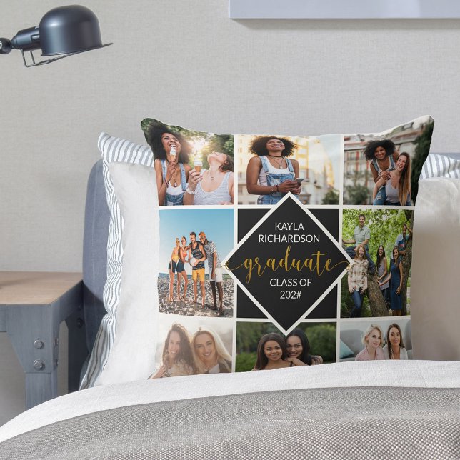 Almofada Formando 8 Colagem de fotos em preto e Dourado nív (Criador carregado)