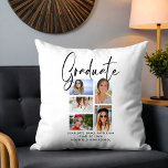 Almofada Formando Elegante de Graduação Multifoto de Script<br><div class="desc">O Travesseiro decorativo Elegante Script Multi Photo Graduation Formando apresenta cinco das suas fotos favoritas do seu formando universitário ou segundo grau com a camada de robusta script de caligrafia negra "Formando". Presentes simples,  na moda e clássicos de graduação mantêm presentes. Criado por ©Evco Studio www.zazzle.com/store/evcostudio</div>