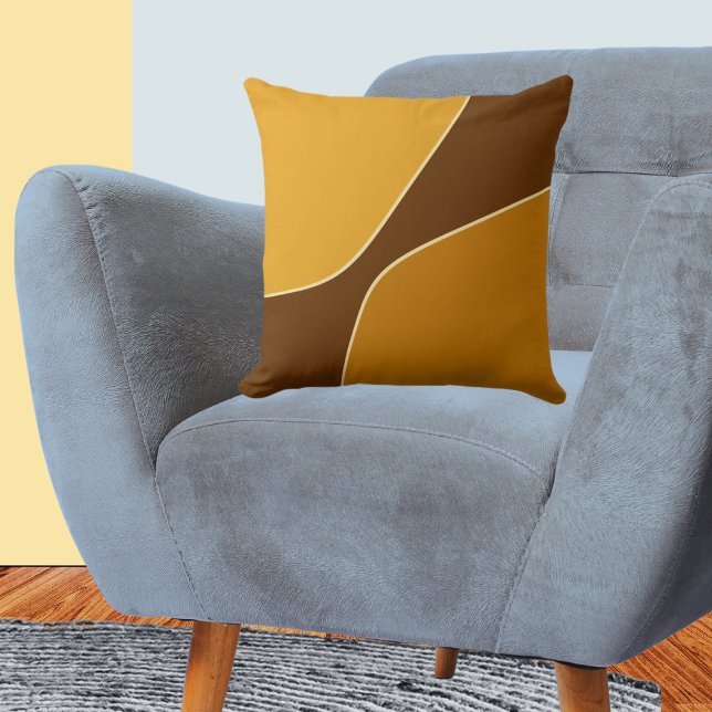 Almofada Formas de Quarto Dourado Amarelo e Marrom Minimali (Minimalist Golden Yellow & Brown Quarter Shapes)