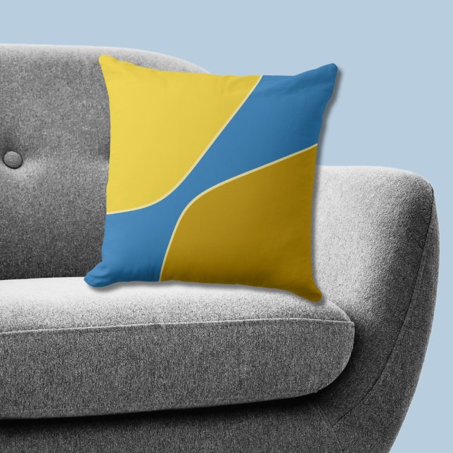 Almofada Formas de Quarto Irregulares Amarelo-Azul Minimali (Minimalist Yellow-Blue Irregular Quarter Shapes Throw Pillow)