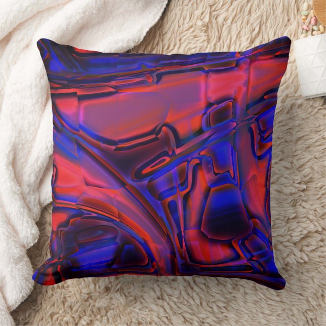 Almofada Formas digitais em vermelho pálido sob filme azul (Cobertor)